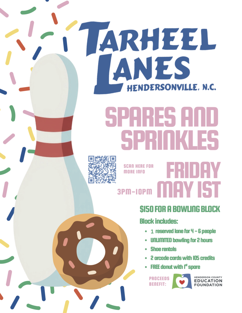 Spares & Sprinkles event flyer with bowling pin and donut